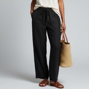 London jeans Black embroidered Lace linen Pants wide leg resortwear coastal